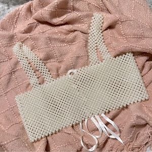 Pretty pearl lace up crop top